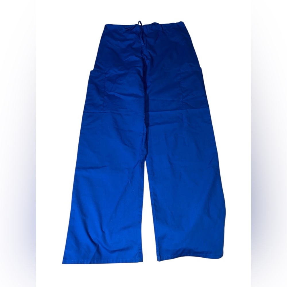 AMS Apparel Adult Unisex Size Small Blue Drawstring Cargo Scrub Pants